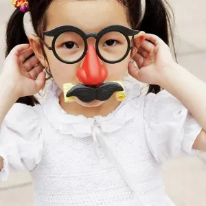 Chinese girl wearing mask with eyeglasses and mustache