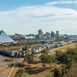 City skyline of Memphis in Tennessee with low water Panoramic view of Memphis Tennessee cityscape with low water levels City skyline of Memphis in Tennessee with low water Panoramic view of Memphis Tennessee cityscape with low water levels