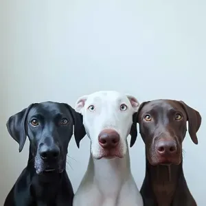 Three dogs, one black and one white and one brown Three dogs, one black and one white and one brown