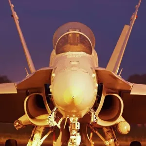 A head-on view of a United States Marine Corps F/A-18D Hornet at Kuantan Air Base, Malaysia A head-on view of a United States Marine Corps F/A-18D Hornet at Kuantan Air Base, Malaysia