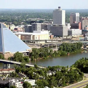 Panoramic photograph of the Memphis Tennessee cityscape and Pyramid Panoramic photograph of the Memphis Tennessee cityscape and Pyramid