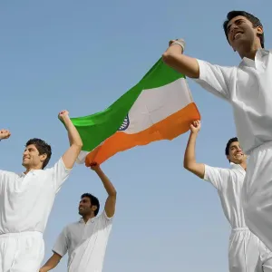 Players holding the national flag Players holding the national flag