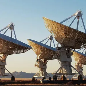 Radio telescopes in a field, Very Large Array, National Radio Astronomy Observatory, Socorro, New Mexico, USA Radio telescopes in a field, Very Large Array, National Radio Astronomy Observatory, Socorro, New Mexico, USA