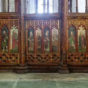 Rood screen inside church of Saint Mary the Virgin, Holne, Dartmoor, south Devon, England, UK Rood screen inside church of Saint Mary the Virgin, Holne, Dartmoor, south Devon, England, UK