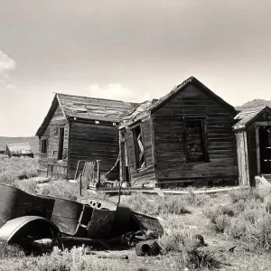 Run down house in a field, Bodie State Historic Park, Ghost Town, California, USA
