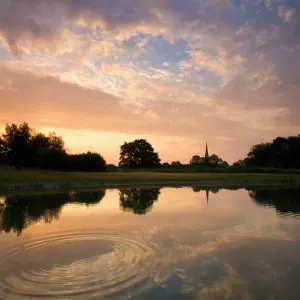 Salisbury Cathedral reflected in a pond at dawn, Salisbury, Wiltshire, England, United Kingdom, Europe Salisbury Cathedral reflected in a pond at dawn, Salisbury, Wiltshire, England, United Kingdom, Europe