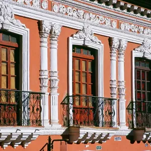 Sunlight on Neoclassical architecture of a building in Colonial Quito, Ecuador, South America Sunlight on Neoclassical architecture of a building in Colonial Quito, Ecuador, South America