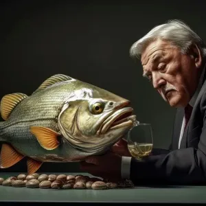 Surreal image of a man and fish symbolizing the realm of dreamlike perception Surreal image of a man and fish symbolizing the realm of dreamlike perception