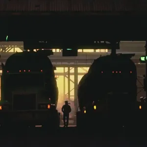 Trucks loading fertilizer at a chemical plant Trucks loading fertilizer at a chemical plant