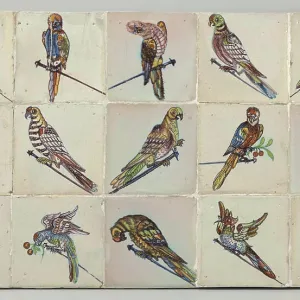 Veld van vijftien tegels.Fifteen tiles field (3 x 5) each with a multi-colored (blue) Veld van vijftien tegels.Fifteen tiles field (3 x 5) each with a multi-colored (blue)