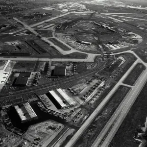 Vintage Photograph. Aerial view of hangars at New York International Airport, New York City Vintage Photograph. Aerial view of hangars at New York International Airport, New York City