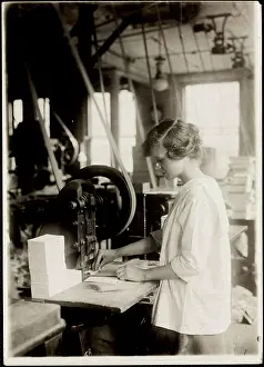 15-year old girl punching cards. Boston Index Card Co. 113 Purchase Street. Immigrants, Massachusetts, Boston