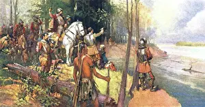 Spaniard Prints: 1500s MAY 8 1541 HERNADO DE SOTO DISCOVERING THE MISSISSIPPI RIVER SPANISH EXPLORER