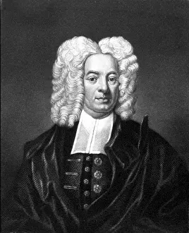 Writer Prints: 1600s COTTON MATHER NEW ENGLAND PURITAN MINISTER WRITER WHO ACTED AS JUDGE IN SALEM WITCH TRIALS OF 1692 LOOKING AT