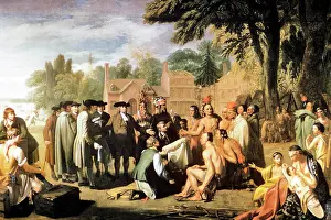 Indians Prints: 1600s WILLIAM PENN TREATY WITH LENAPE INDIANS 1682 BENJAMIN WEST PAINTING 1772 PHILADELPHIA PENNSYLVANIA