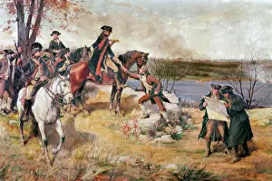 George Prints: 1700s 1776 GEORGE WASHINGTON WATCHING BATTLE OF FORT WASHINGTON FROM FORT LEE NJ November 16 1776 PAINTING BY DUNSMORE