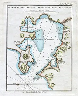 Lucia Prints: 1764 Bellin Map of Port du Carenage, St. Lucia, West Indies
