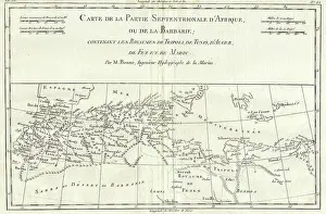 Bonne Prints: 1780 Bonne Map of North Africa and the Western Mediterranean, Barbary Coast