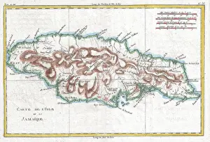 Jamaica Prints: 1780 Raynal and Bonne Map of Jamaica, West Indies
