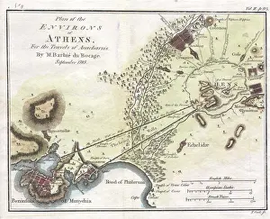 Greece Prints: 1784 Bocage Map of the City of Athens in Ancient Greece
