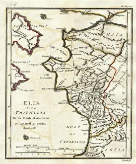 Games Prints: 1786 Bocage Map of Elis and Triphylia in Ancient Greece (Olympia and First Olympic Games)