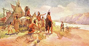 Indians Prints: 1800s 1802 TO 1806 SCENE LEWIS & CLARK EXPEDITION MEETING NATIVE AMERICAN TRIBE OF THE NORTHWEST