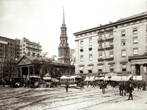 Oldtime Prints: 1800s 1890s 1900s NYC HORSE DRAWN STREET CAR TROLLEYS AT SAINT PAUL'S CHAPEL BUILT IN 1766 NEW YORK CITY USA