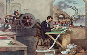 Innovation Prints: 1800S Currier Ives Progress Of Century Lightning Steam Press Electric Telegraph Locomotive Steamboat 1876 19Th Century