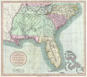 Florida Prints: 1806 Cary Map of Florida, Georgia, North Carolina, South Carolina and Tennessee