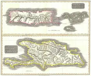 Porto Prints: 1815 Thomson Map of Porto Rico, Virgin Islands, Haiti, Dominican Republic