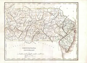 Jersey Prints: 1835 Bradford Map of Pennsylvania and New Jersey
