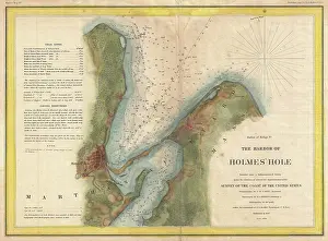 Massachusetts Prints: 1847 U.S. Coast Survey Map of Holmes Hole (Vineyard Haven)