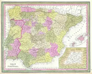 Mitchell Prints: 1850 Mitchell Map of Spain and Portugal