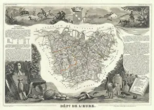 Department Prints: 1852 Levasseur Map of the Department de L'Eure, France