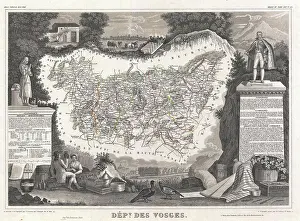 Department Prints: 1852 Levassuer Map of the Department Des Vosges, France