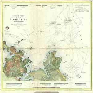 Boston Prints: 1853 U.S.C.S. Map of Minots Ledge, near Boston Harbor ( Cohasset )