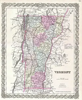 Vermont Prints: 1855 Colton Map of Vermont