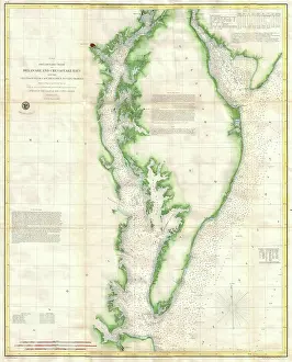 Chart Prints: 1855 U.S. Coast Survey Chart or Map of Chesapeake Bay and Delaware Bay