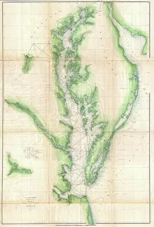 Chart Prints: 1855 U.S. Coast Survey Chart or Map of Chesapeake Bay and Delaware Bay