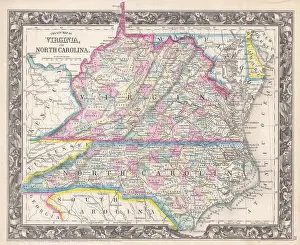 Virginia Prints: 1860 Mitchell Map of Virginia (undivided) and North Carolina