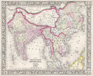 India Prints: 1864 Mitchell Map of India, Tibet, China and Southeast Asia