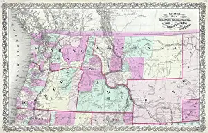 Montana Prints: 1866 Colton Map of Oregon, Washington, Idaho and Montana (w- Wyoming)