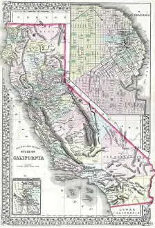 Francisco Prints: 1872 Mitchell Map of California w- San Francisco Inset