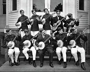 1890s Prints: 1890S 1900S Group Young Men Playing Banjos And Guitars In String Orchestra