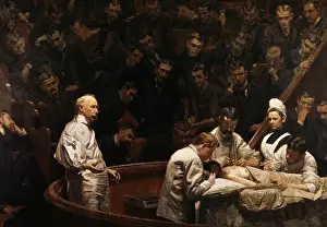 Doctors Prints: 1890s THE AGNEW CLINIC PAINTING BY THOMAS EAKINS CLASS OF MEDICAL STUDENTS OBSERVING SURGERY BY SENIOR PHYSICIAN