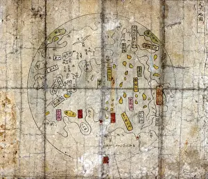 Korean Prints: 18th century, Joseon Dynasty, Korean map of Korea, c1750 - 1780