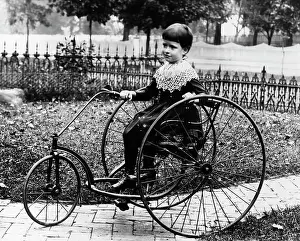 Biking Prints: 1900S 1890S Child Boy Sitting Bicycle Tricycle Children Boys