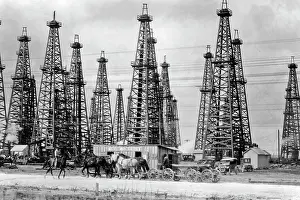 Opportunity Prints: 1900s SPINDLETOP HILL OIL FIELD CIRCA 1903 OIL DERRICKS AND LUNCH ROOM PEDESTRIANS WORKERS HORSES WAGONS BEAUMONT TEXAS