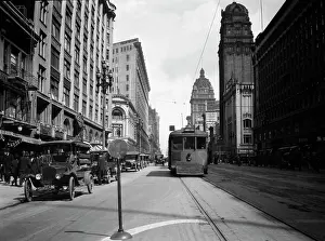 Autos Prints: 1920 INTERURBAN TROLLEY ON MARKET STREET SAN FRANCISCO CALIFORNIA USA