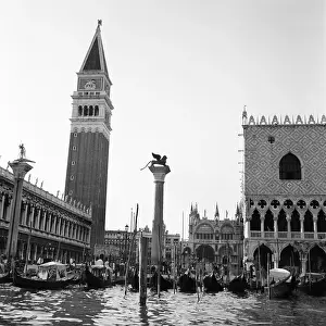 Winged Prints: 1920s PIAZZA SAN MARCO CAMPANILE TOWER AND WINGED LION STATUE VENICE ITALY